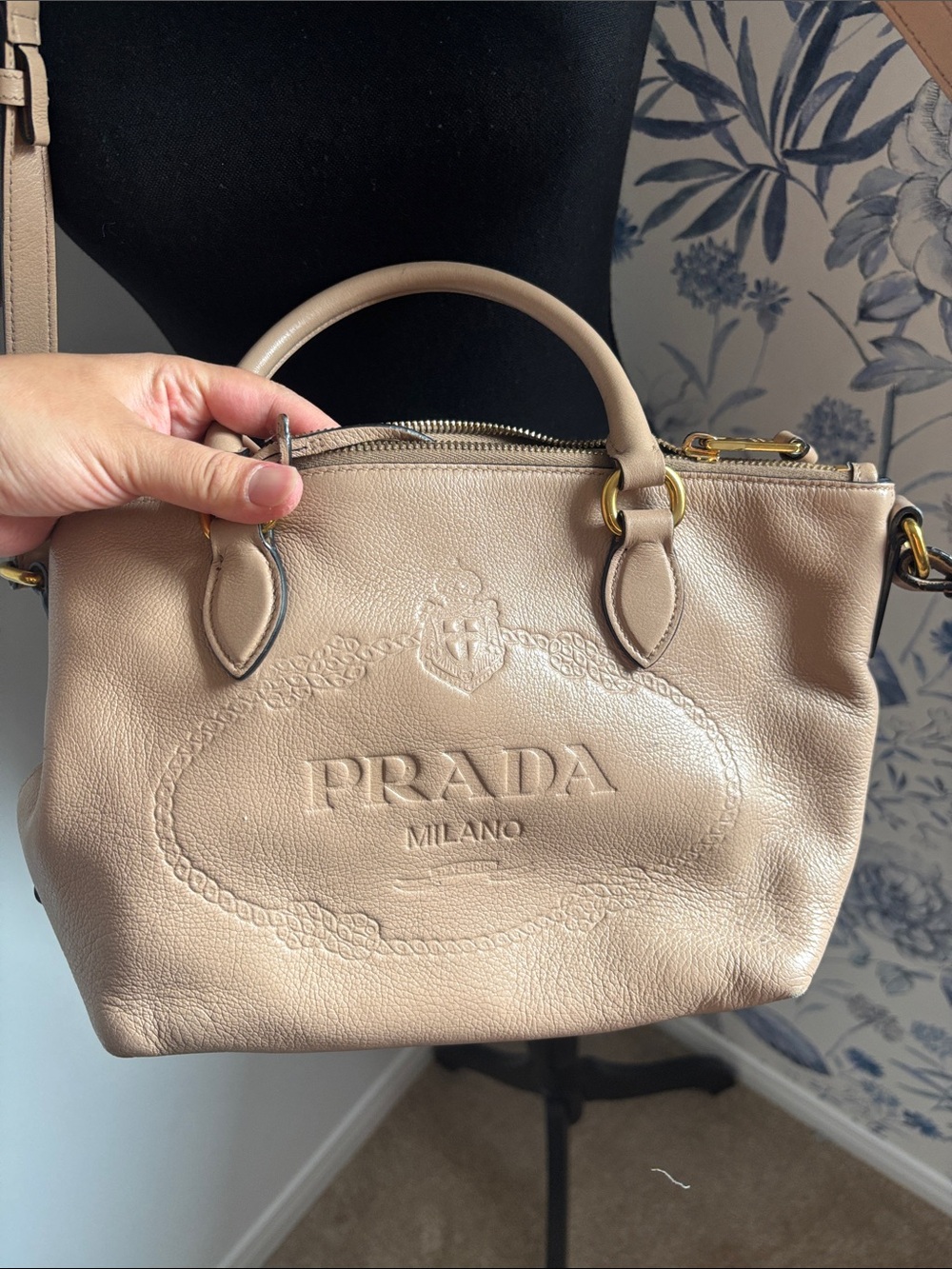 Prada Beige Leather Top-Handle Shoulder Bag
